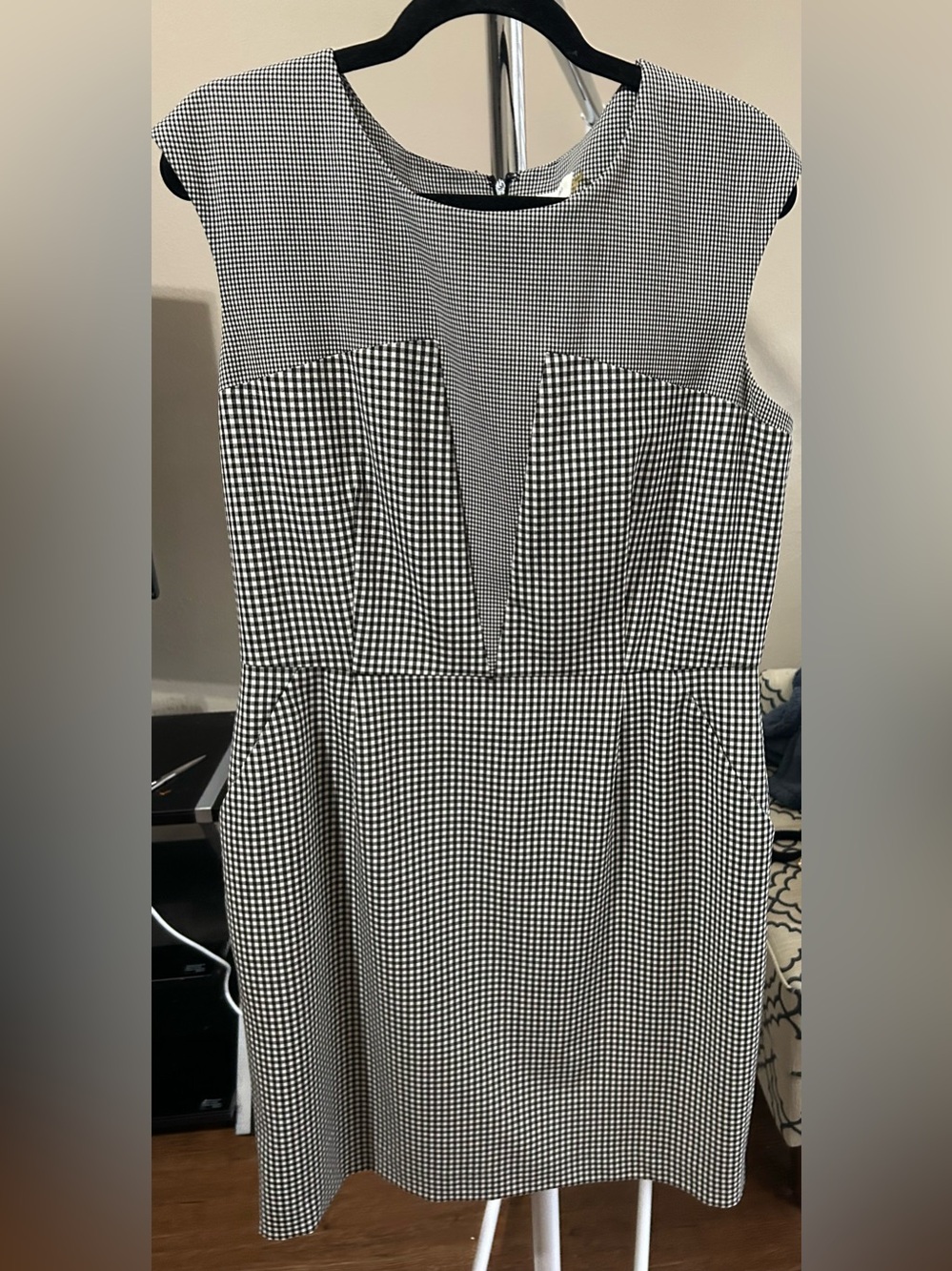 Calvin Klein Black & White Gingham Midi Dress